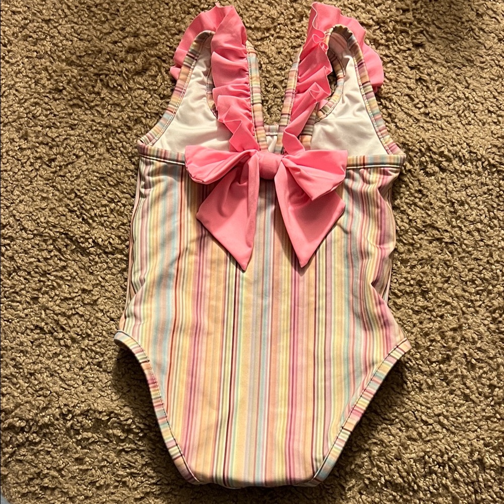 Striped Swimsuit with Pink Ruffle - Picture 2 of 3
